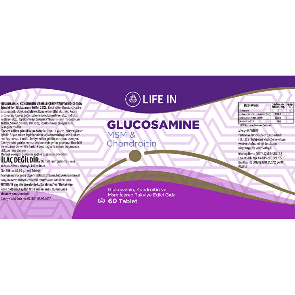 Life In Food Supplement Containing Glucosamine, Chondroitin and Msm 60 Tablets