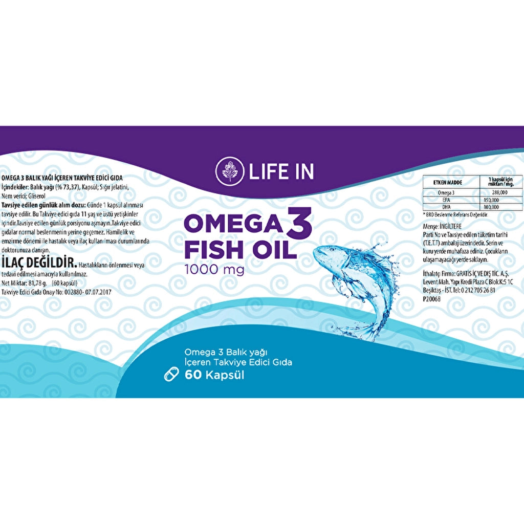 Life In Food Supplement Containing Omega 3 Fish Oil 60 Capsules 1000mg