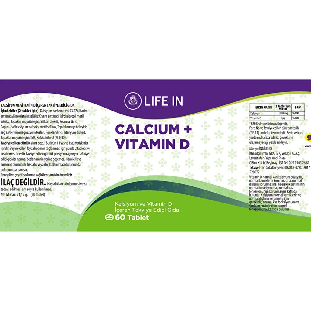 Life In Food Supplement Containing Calcium &amp; Vitamin D 60 Tablets