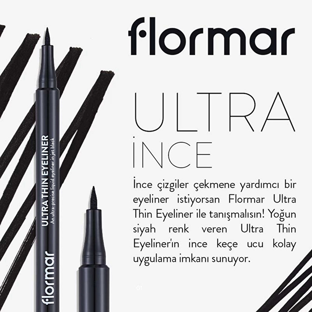 Flormar Ultra Thin Felt Tip Matte Pencil Eyeliner 001 Black