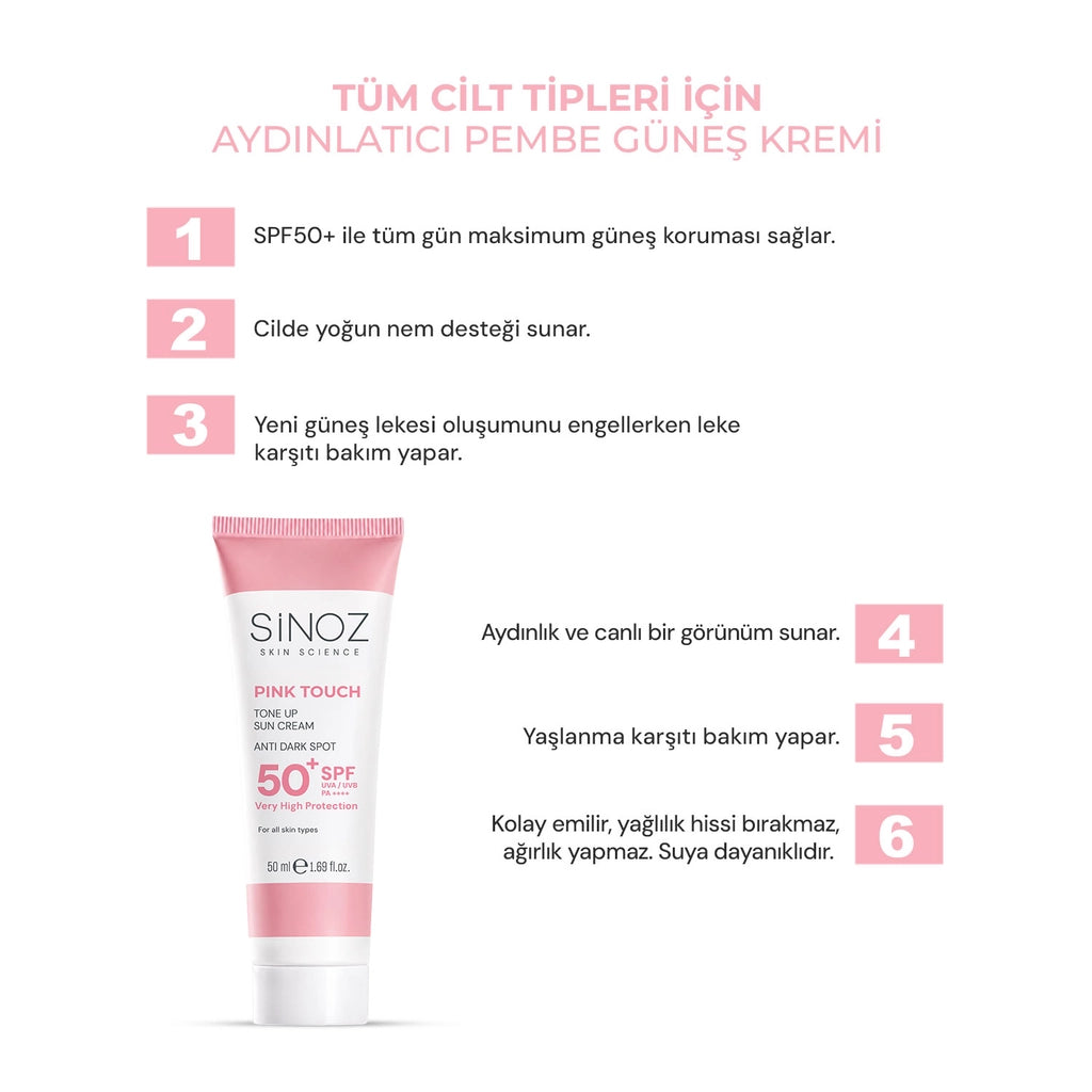 Sinoz SPF50+ Pink Touch Pink Face Sun Cream PA++++ 50 ml