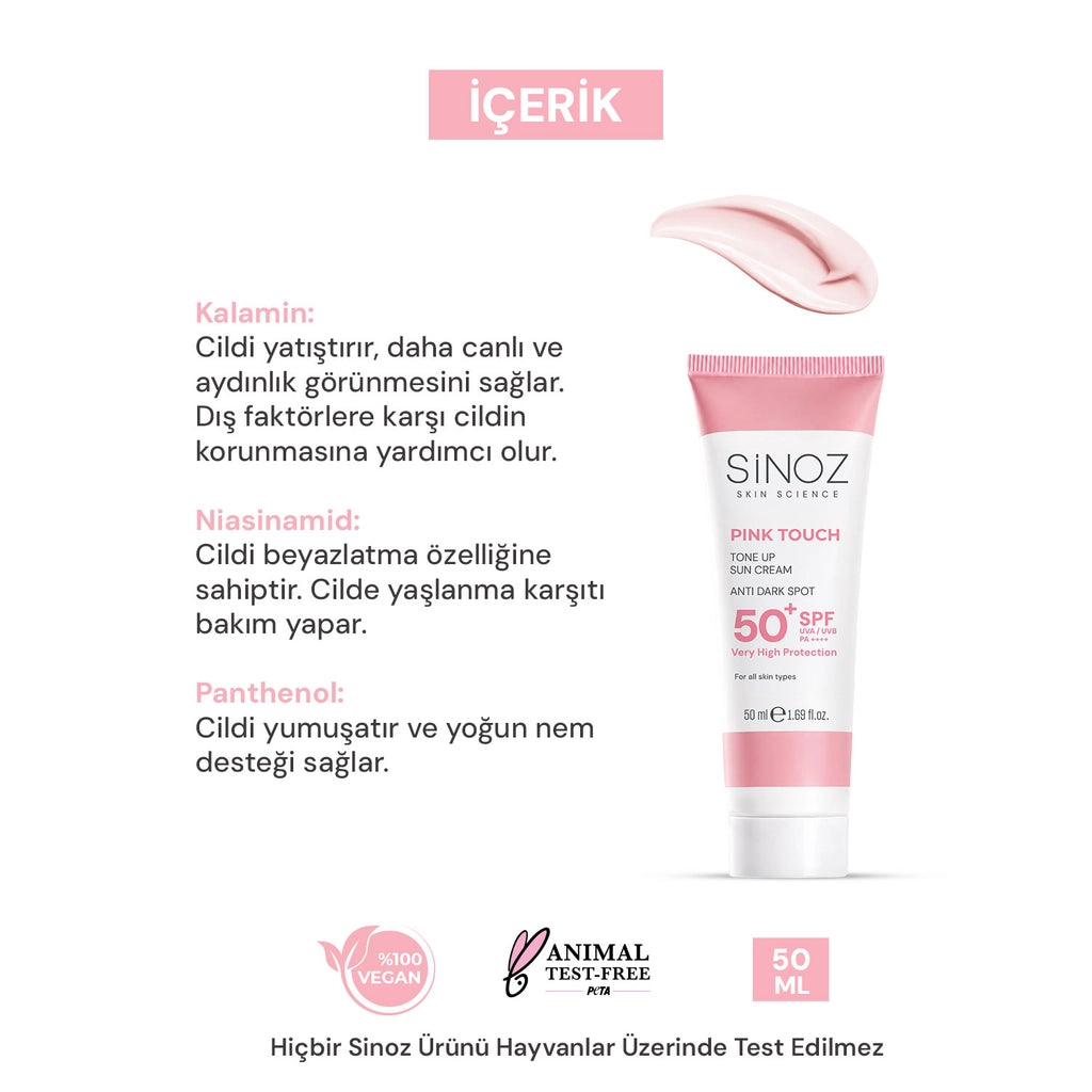 Sinoz SPF50+ Pink Touch Pink Face Sun Cream PA++++ 50 ml