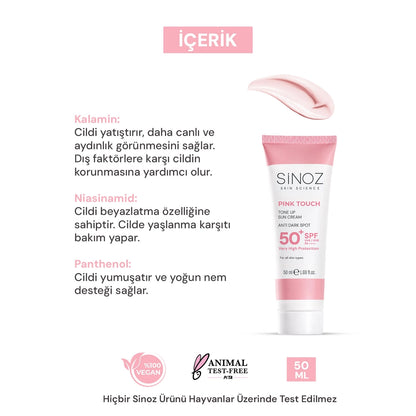 Sinoz SPF50+ Pink Touch Pink Face Sun Cream PA++++ 50 ml