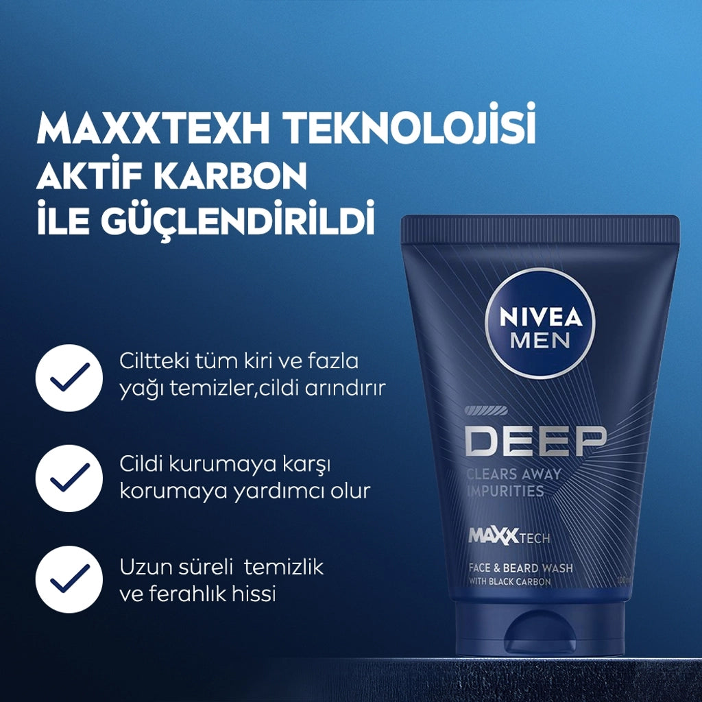 Nivea Men Deep Dimension Face and Beard Cleansing Gel 100 ml