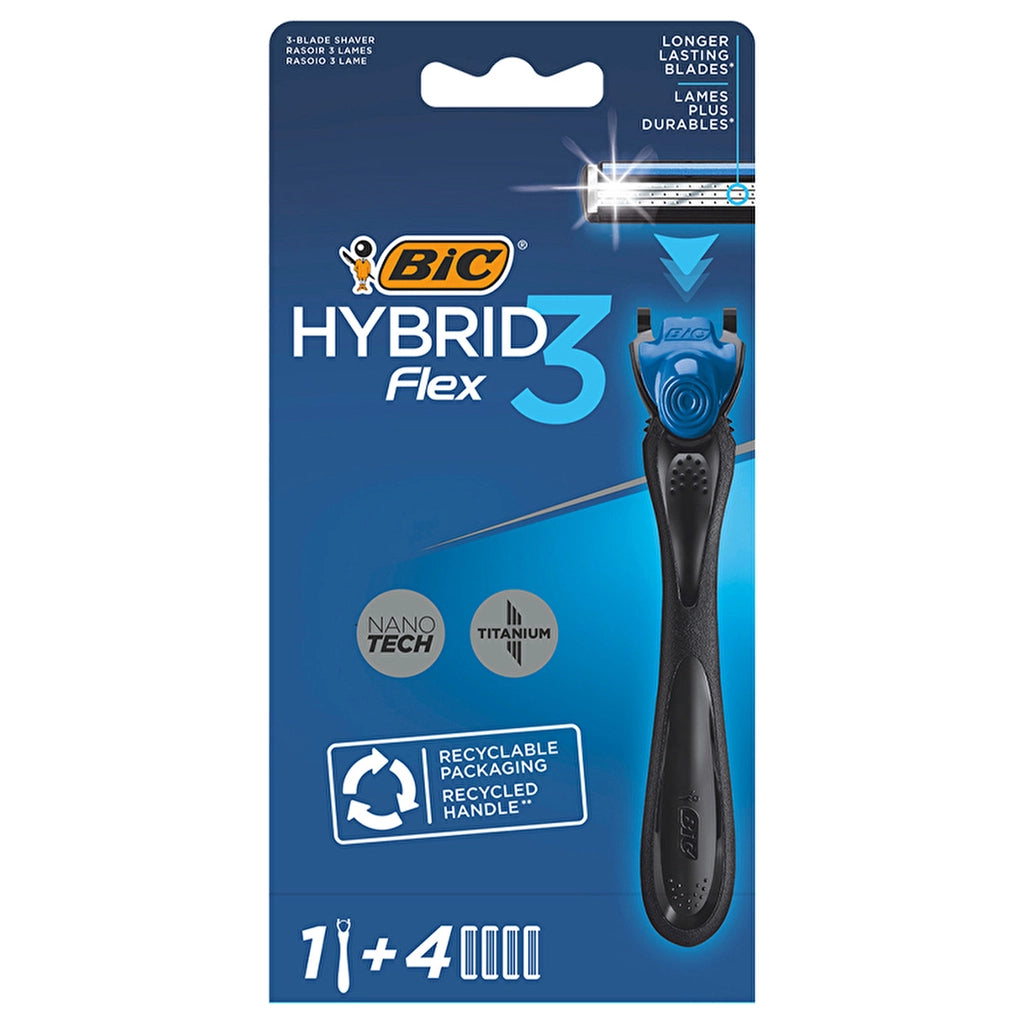 Bic Flex3 Hybrid 3 Blades 1 Handle + 4 Cartridge Razor