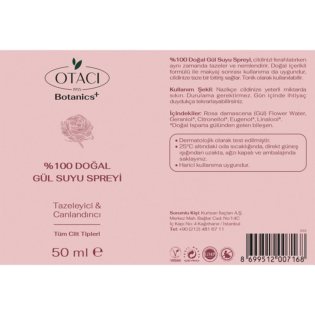 Otacı Rose Cure Rose Water Facial Spray 50 ml