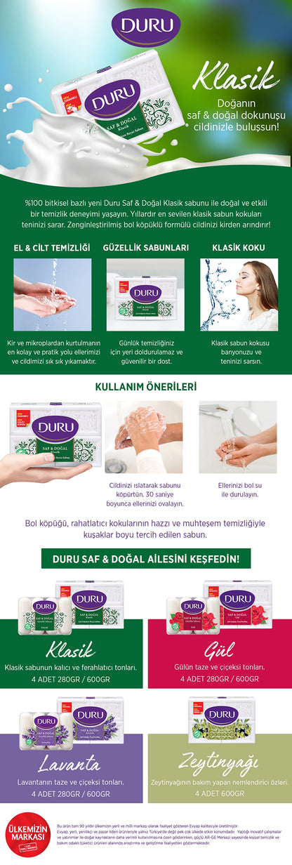 Duru Pure &amp; Natural Classic White Soap Bar 4x150 gr