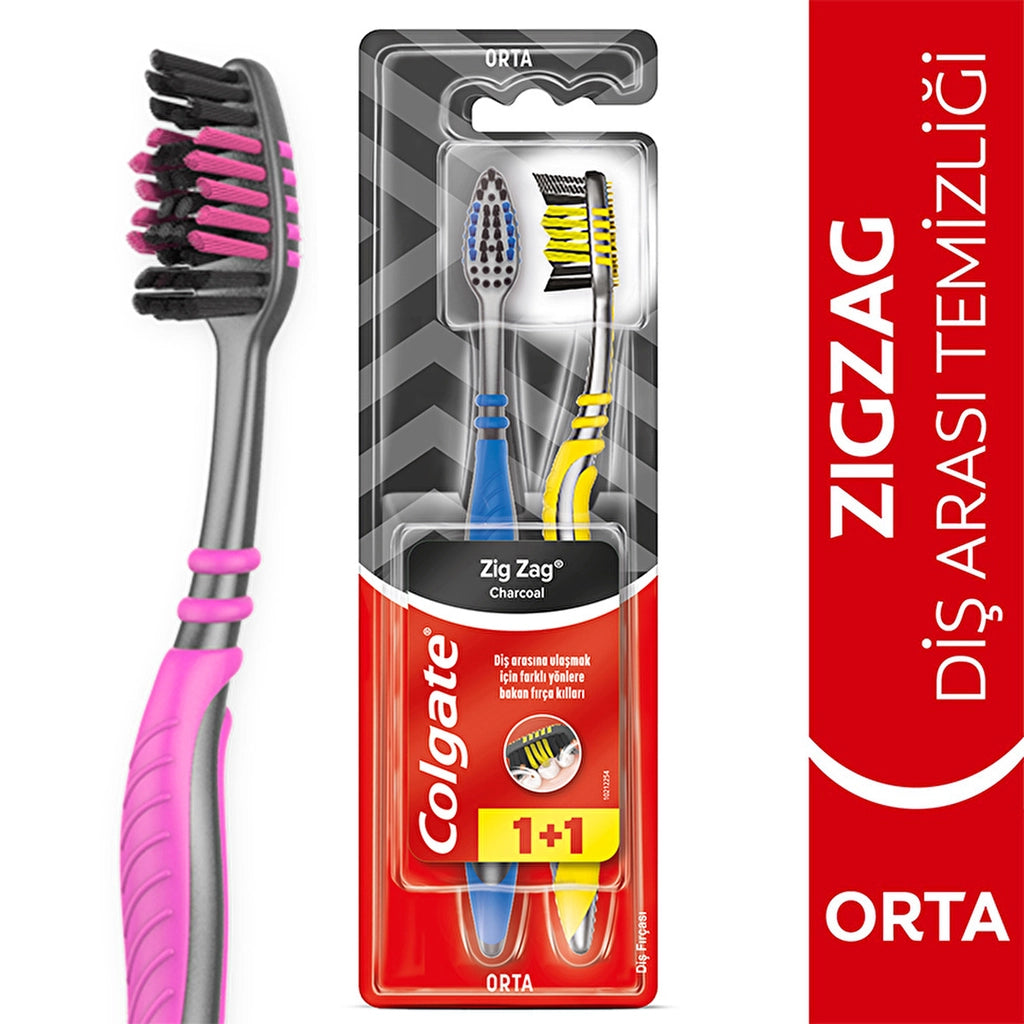 Colgate ZigZag Charcoal Toothbrush 1+1 (Medium)