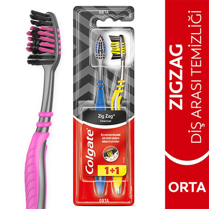 Colgate ZigZag Charcoal Toothbrush 1+1 (Medium)