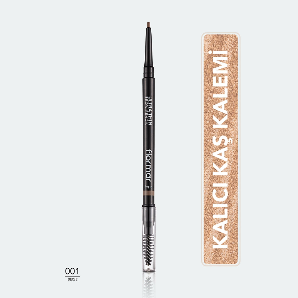Flormar Ultra Thin Eyebrow Pencil with Fine Tip and Bristle Brush 001 Beige