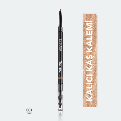Flormar Ultra Thin Eyebrow Pencil with Fine Tip and Bristle Brush 002 Light Brown