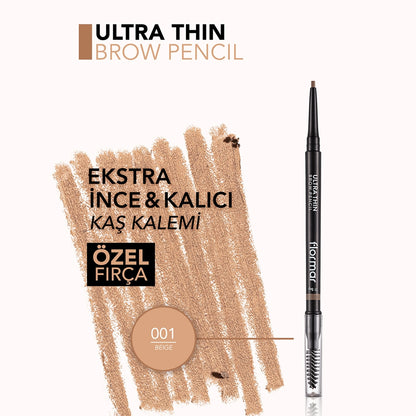 Flormar Ultra Thin Eyebrow Pencil with Fine Tip and Bristle Brush 001 Beige