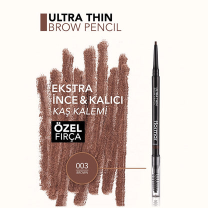 Flormar Ultra Thin Eyebrow Pencil with Fine Tip and Bristle Brush 003 Brown