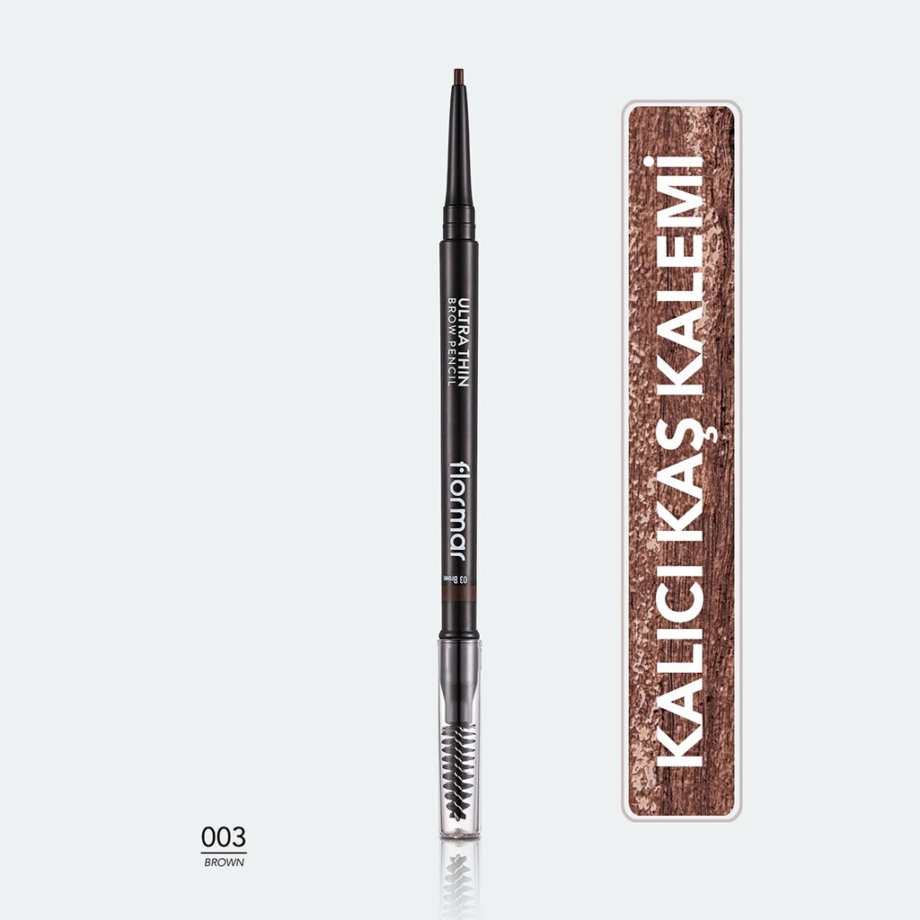 Flormar Ultra Thin Eyebrow Pencil with Fine Tip and Bristle Brush 003 Brown