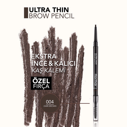 Flormar Ultra Thin Eyebrow Pencil with Fine Tip and Bristle Brush 004 Dark Brown