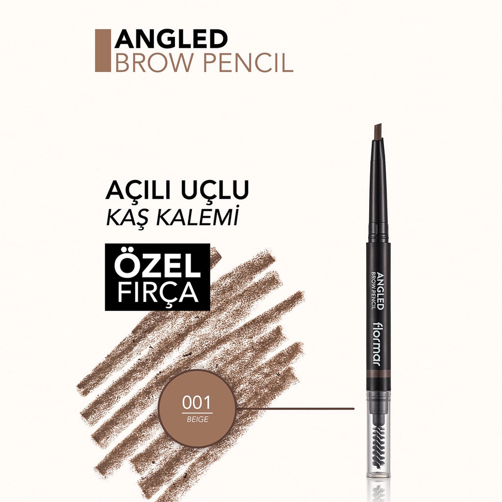 Flormar Angled Eyebrow Pencil with Angled Tip and Bristle Brush 001 Beige