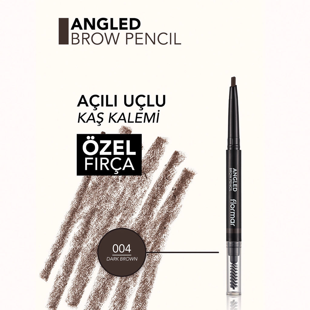 Flormar Angled Eyebrow Pencil with Angled Tip and Bristle Brush 004 Dark Brown