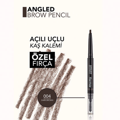 Flormar Angled Eyebrow Pencil with Angled Tip and Bristle Brush 004 Dark Brown