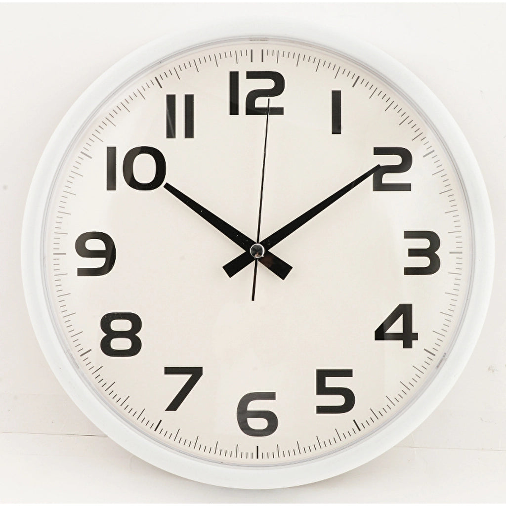 Muyika Neve White Framed 30 cm Wall Clock with White Background Numbers PDS-30