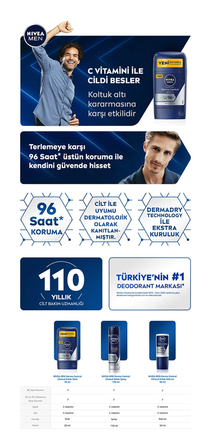 Nivea Men Male Stick Deodorant Derma Control Clinical 50 ml