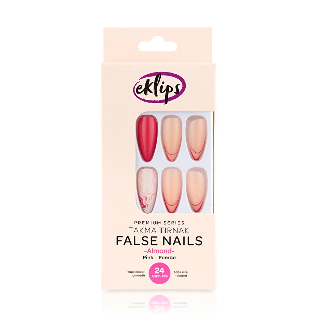 Eklips False Nails Pink French Almond 24-Piece