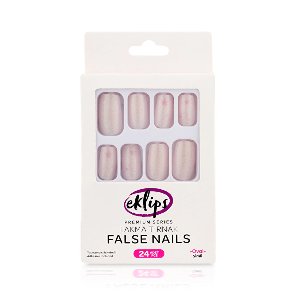 Eklips False Nails Glitter Light Color Oval 24-Piece