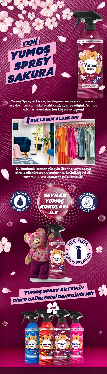 Yumoş Home and Textile Spray Sakura 450 ml for Hard-to-Wash Items