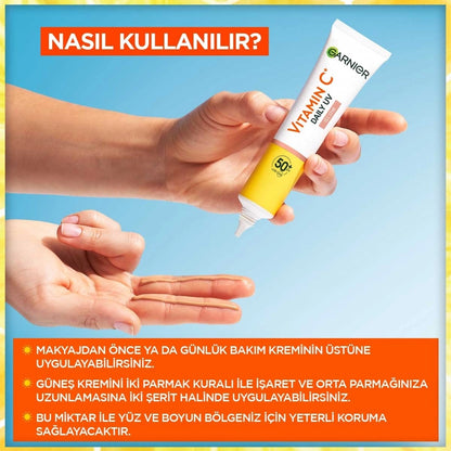 Garnier Vitamin C Bright Daily Sunscreen Fluid Face Cream Shimmering Texture SPF50+ 40 ml