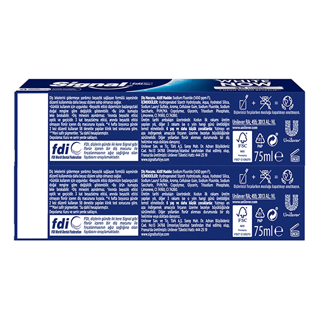 Signal White Now Toothpaste Original Long Lasting Whiteness 75 ml x 2