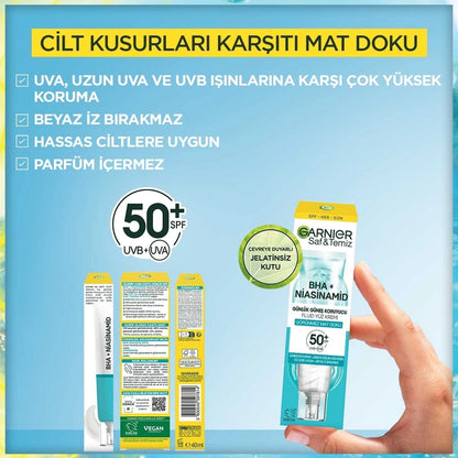 Garnier Pure and Clean BHA Niacinamide Daily Sunscreen Fluid Face Cream SPF50+ 40 ml