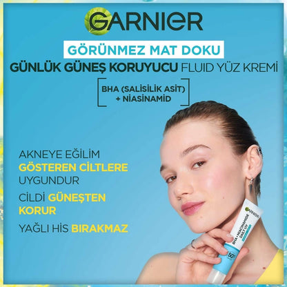 Garnier Pure and Clean BHA Niacinamide Daily Sunscreen Fluid Face Cream SPF50+ 40 ml