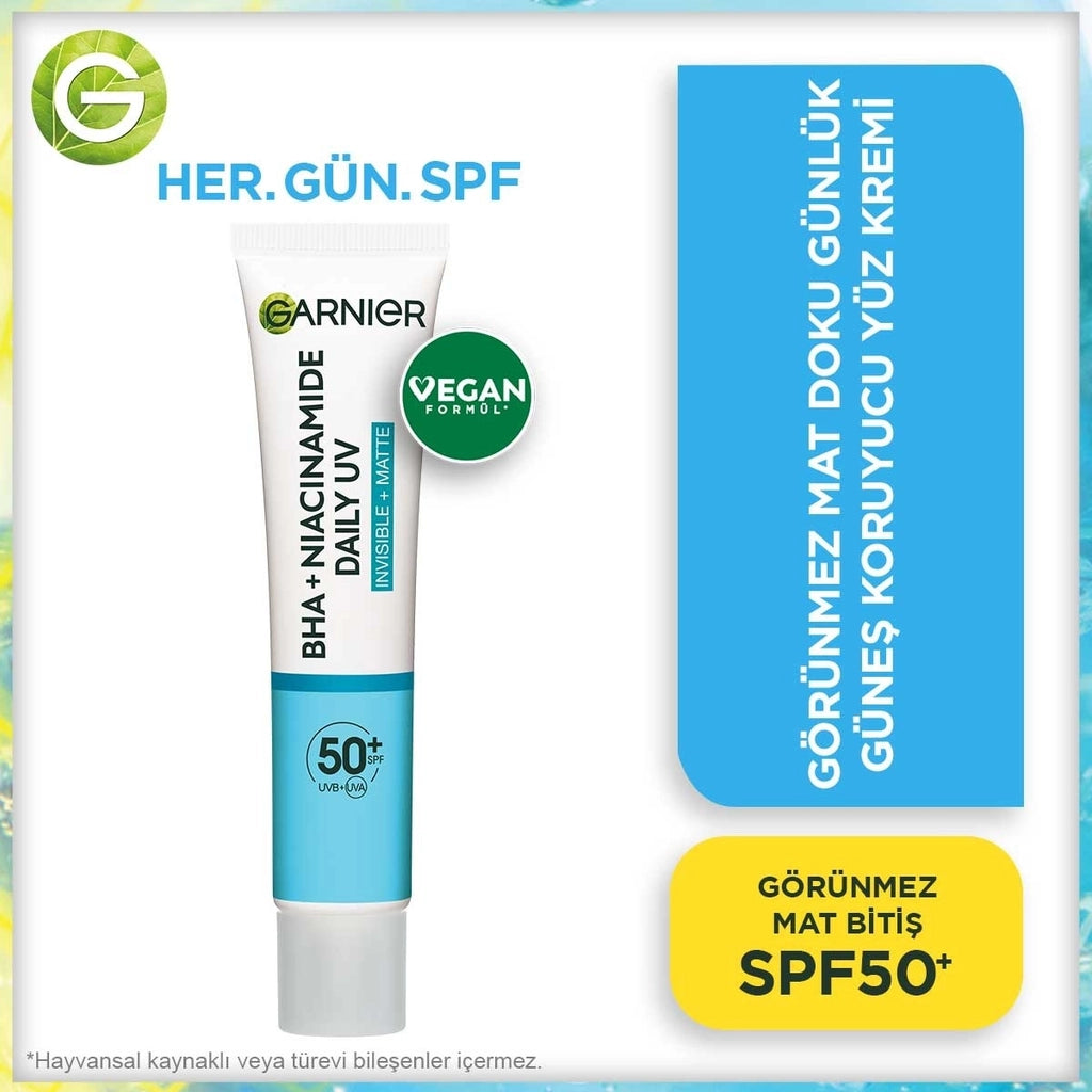 Garnier Pure and Clean BHA Niacinamide Daily Sunscreen Fluid Face Cream SPF50+ 40 ml