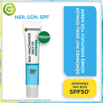 Garnier Pure and Clean BHA Niacinamide Daily Sunscreen Fluid Face Cream SPF50+ 40 ml