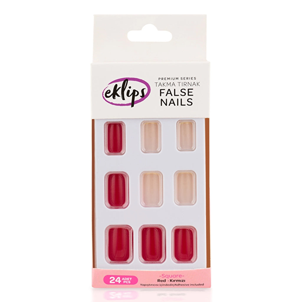 Eklips False Nails Red Square 24-Piece