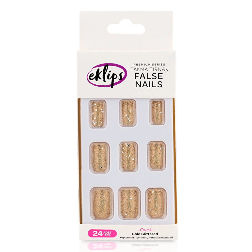 Eklips False Nails Gold Glitter Oval 24-Piece