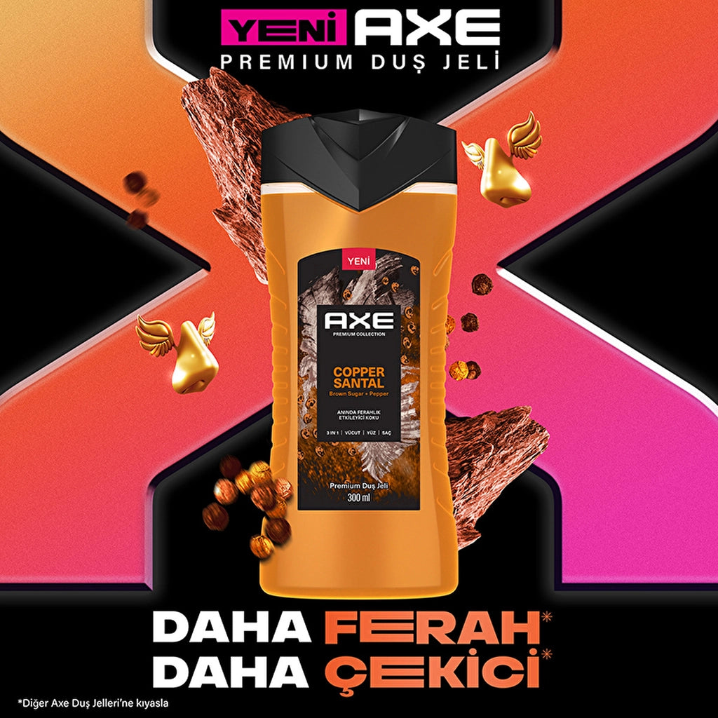 Axe Premium Collection Shower Gel Copper Santal 3 in 1 Body Hair Face 300 ml