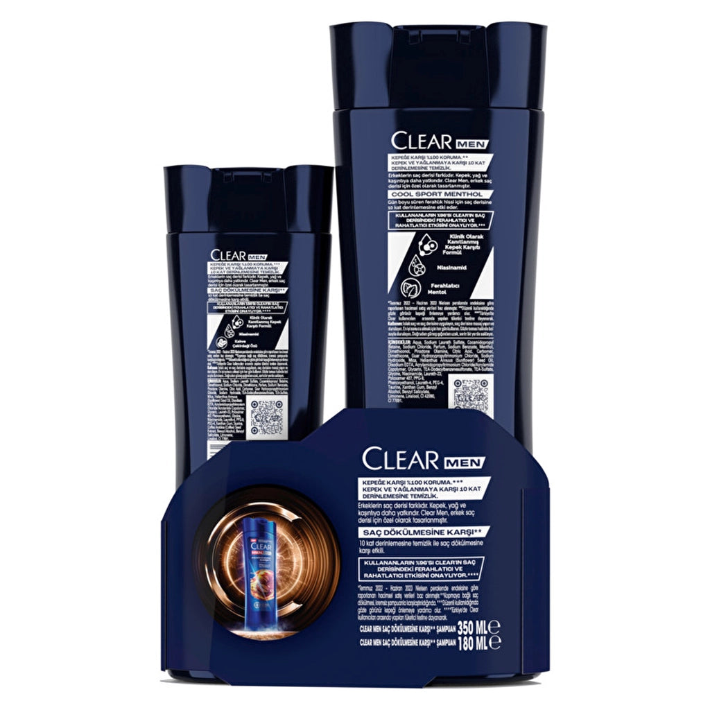 Clear Men Effective Shampoo Against Dandruff Against Hair Loss 350 ml + 180 ml