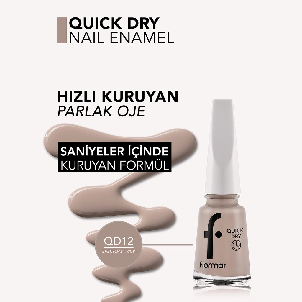 Flormar Quick Dry Fast Drying Intense Pigmented Nail Polish 012 Everyday Trick New