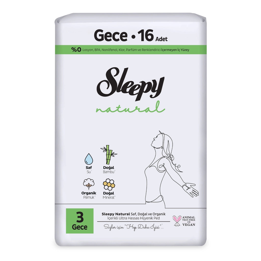 Sleepy Natural Super Eco (Size 3) Night Hygienic Pads 16 Pack