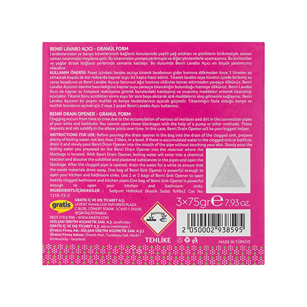 Benri Granulated Sink Opener 3 x 75 gr