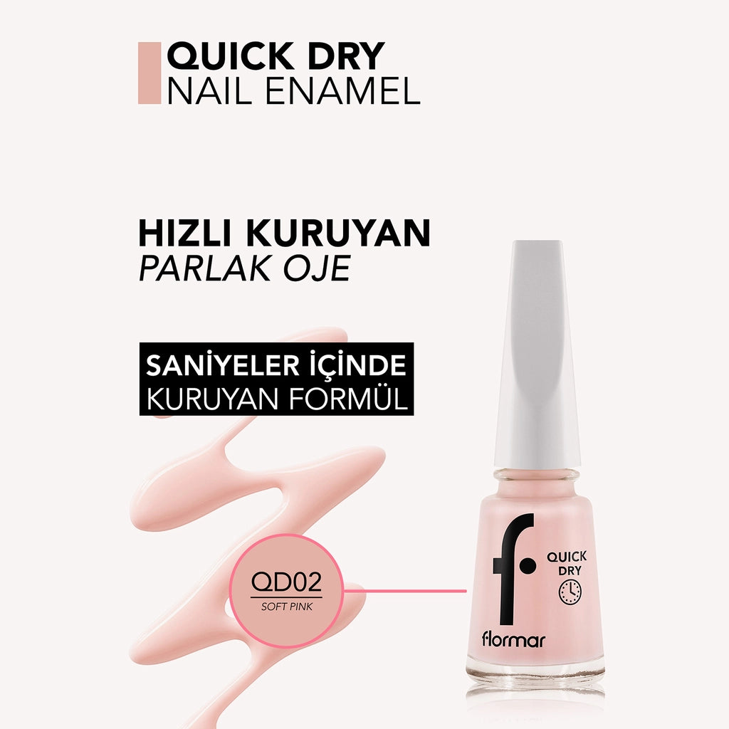 Flormar Quick Dry Intensely Pigmented Nail Polish 002 Soft Pink