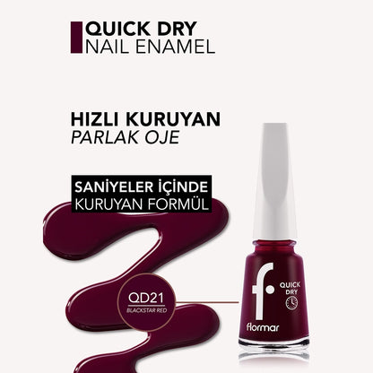 Flormar Quick Dry Fast Drying Intensely Pigmented Nail Polish 021 Blackstar Red New