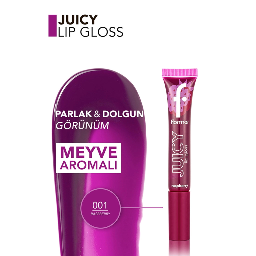 Flormar Juicy Natural Color-Providing Fruit Flavored Moisturizing Lip Gloss 001 Raspberry