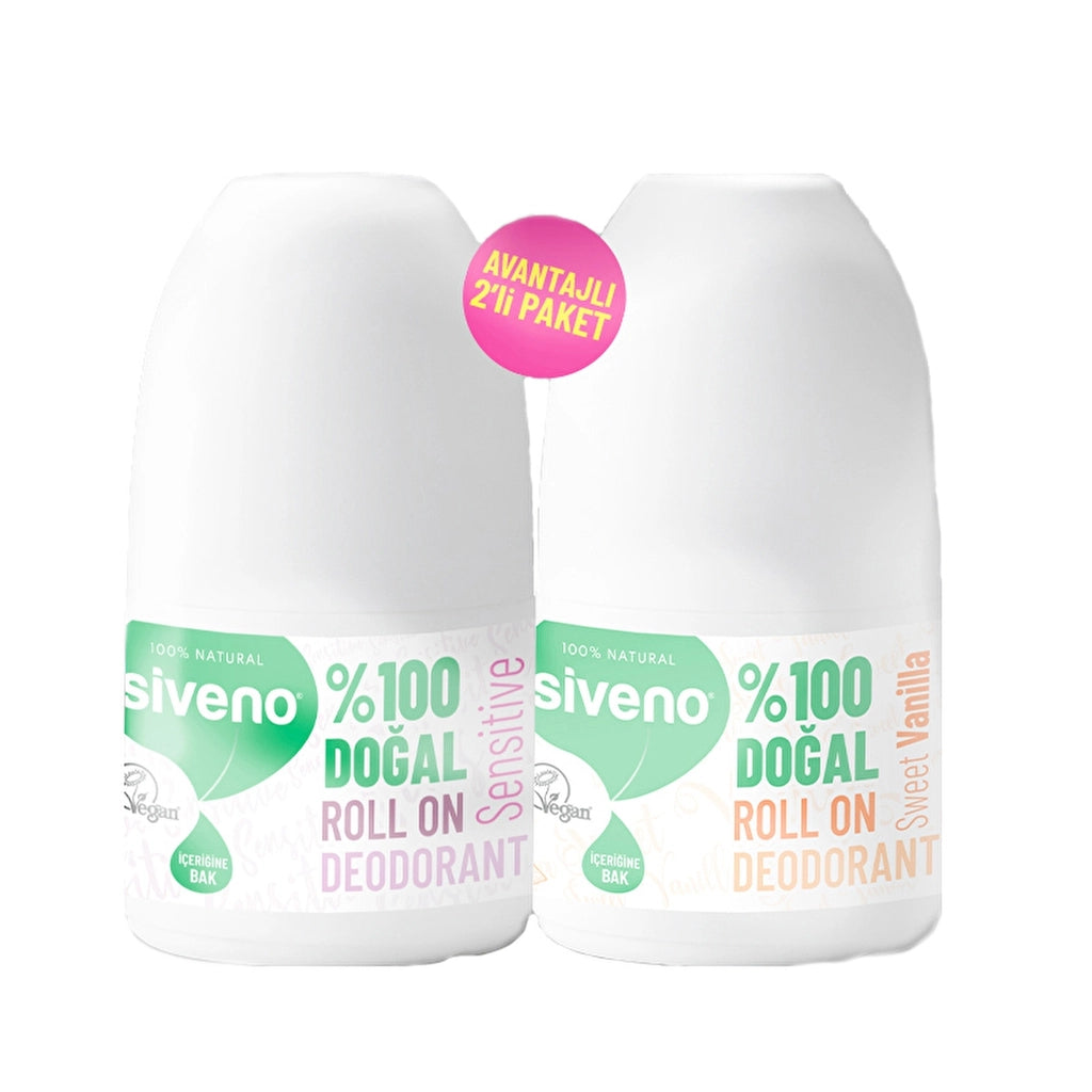 Siveno 100% Natural Roll-on Deodorant 2 x 40 ml (Sensitive + Sweet Vanilla)
