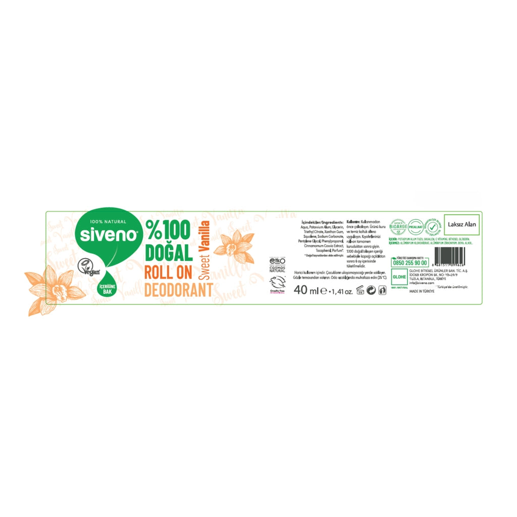 Siveno 100% Natural Roll-on Deodorant 2 x 40 ml (Sensitive + Sweet Vanilla)