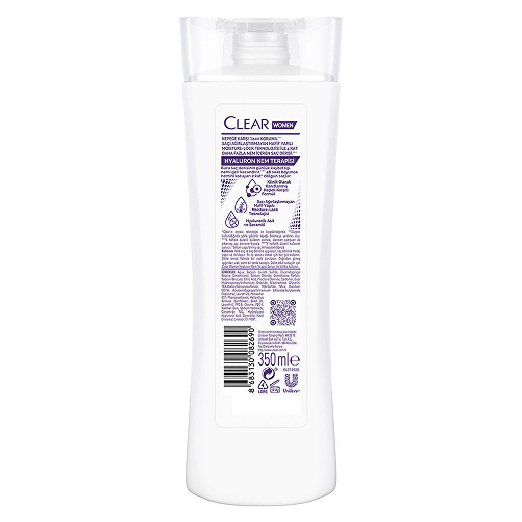 Clear Women Effective Hair Care Shampoo Against Dandruff Hyaluron Moisture Therapy 350 ml