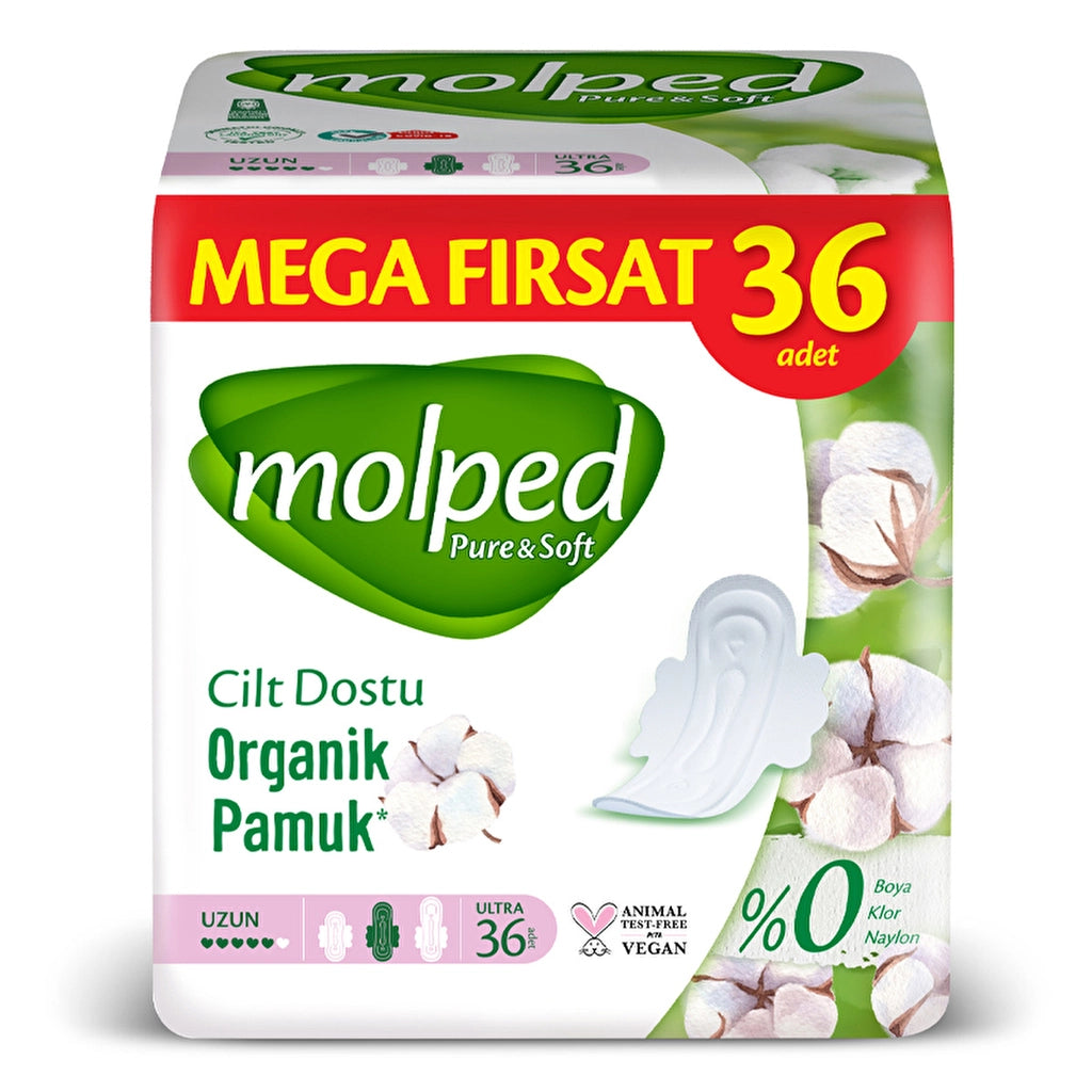 Molped Pure &amp; Soft Mega Pack Long Hygienic Pads 36 Pack