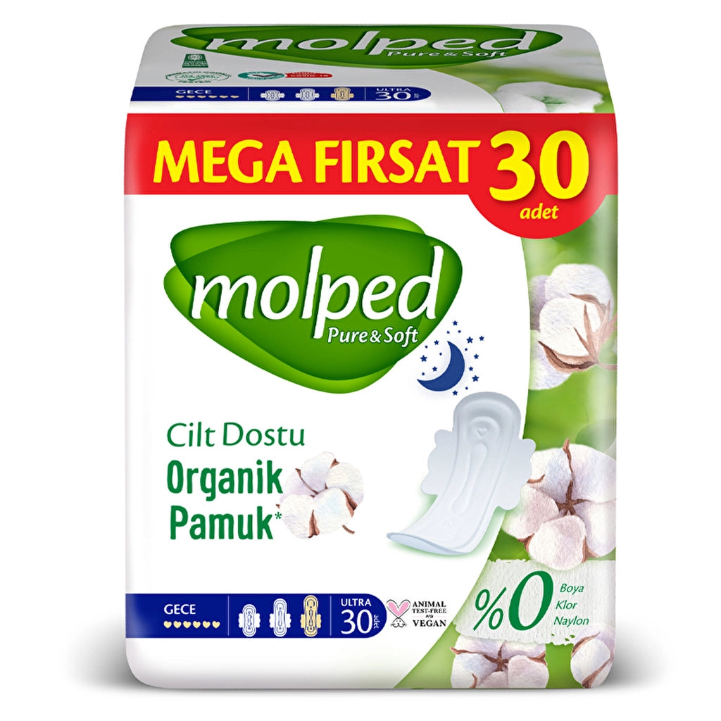 Molped Pure &amp; Soft Mega Pack Night Hygienic Pads 30 Pack