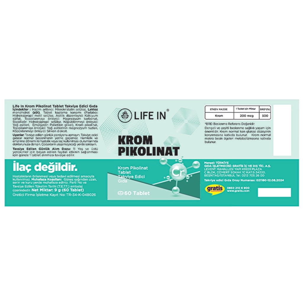 Life In Chromium Picolinate Food Supplement 60 Tablets