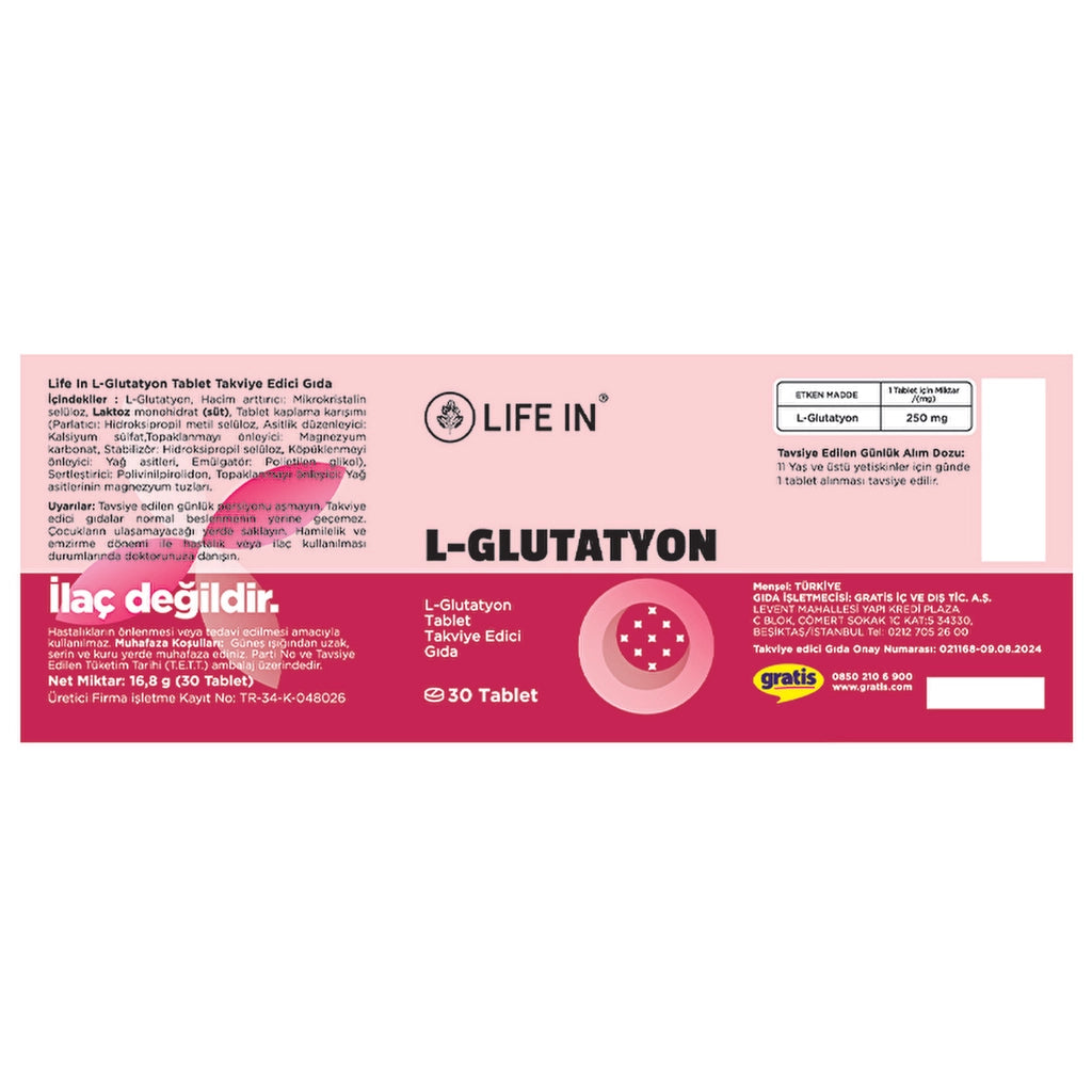 Life In L-Glutathione Food Supplement 30 Tablets
